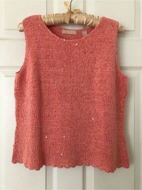 Kate Hill Silk Blend Sleeveless Sweater with Sequins Peach Size Large